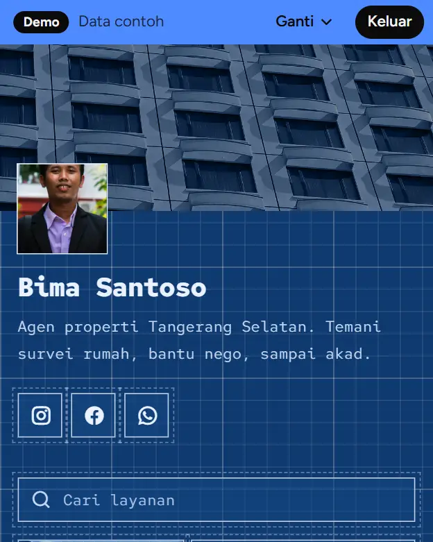 Halaman booking demo Bima Santoso
