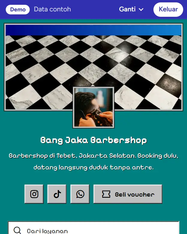 Halaman booking demo Bang Jaka Barbershop