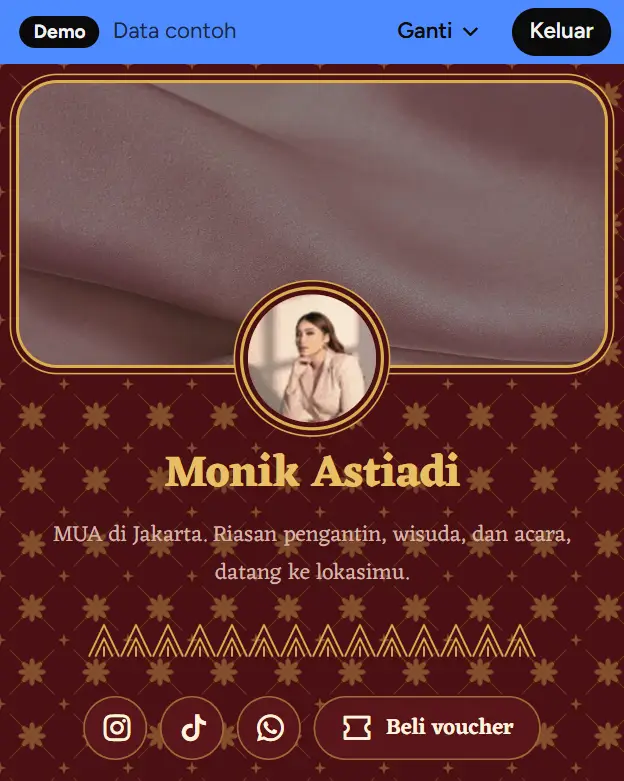 Halaman booking demo Monik Astiadi