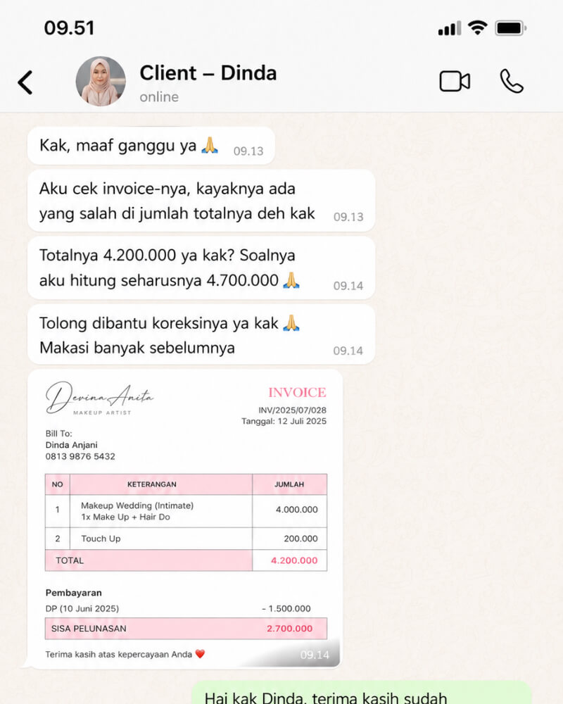 Invoice Salah, Klien Komplain